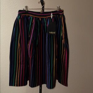 NWT Collectif Black w/ Vibrant Striped Colors A-Line Skirt Women’s L US 10/UK 14